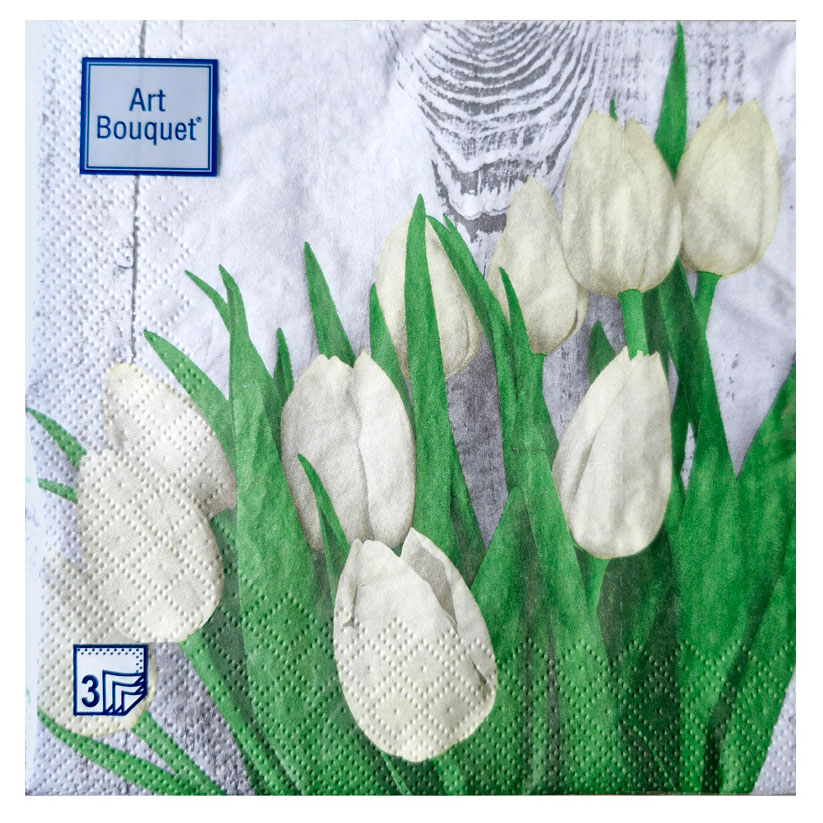 

Салфетки бумажные Bouquet Тюльпан белый 33х33 см, 20 шт
