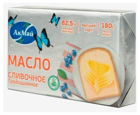 

Масло сливочное АкМай Традиционное халяль 82,5% БЗМЖ, 180 г