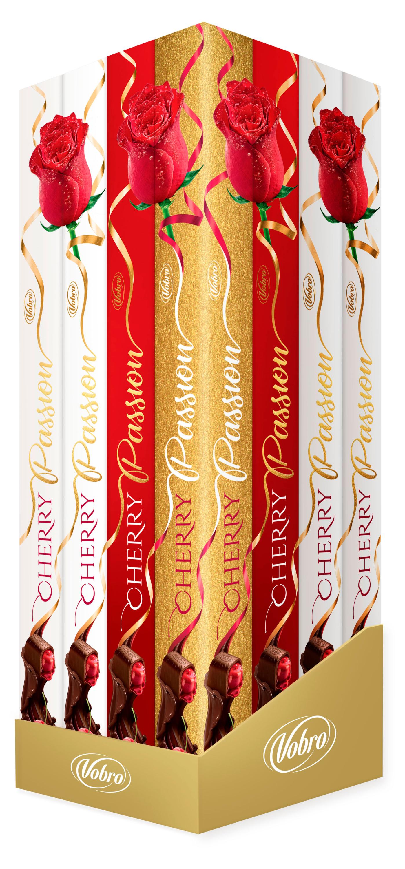 

Конфеты шоколадные Vobro Cherry Passion с вишней в алкоголе, 98 г в ассортименте