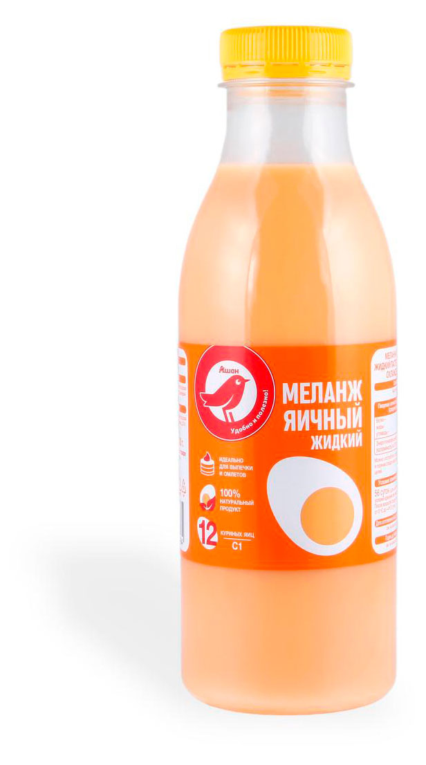 

Меланж яичный АШАН Красная птица жидкий пастеризованный охлажденный, 500 г