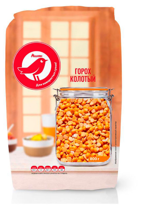 

Горох АШАН Красная птица колотый, 800 г