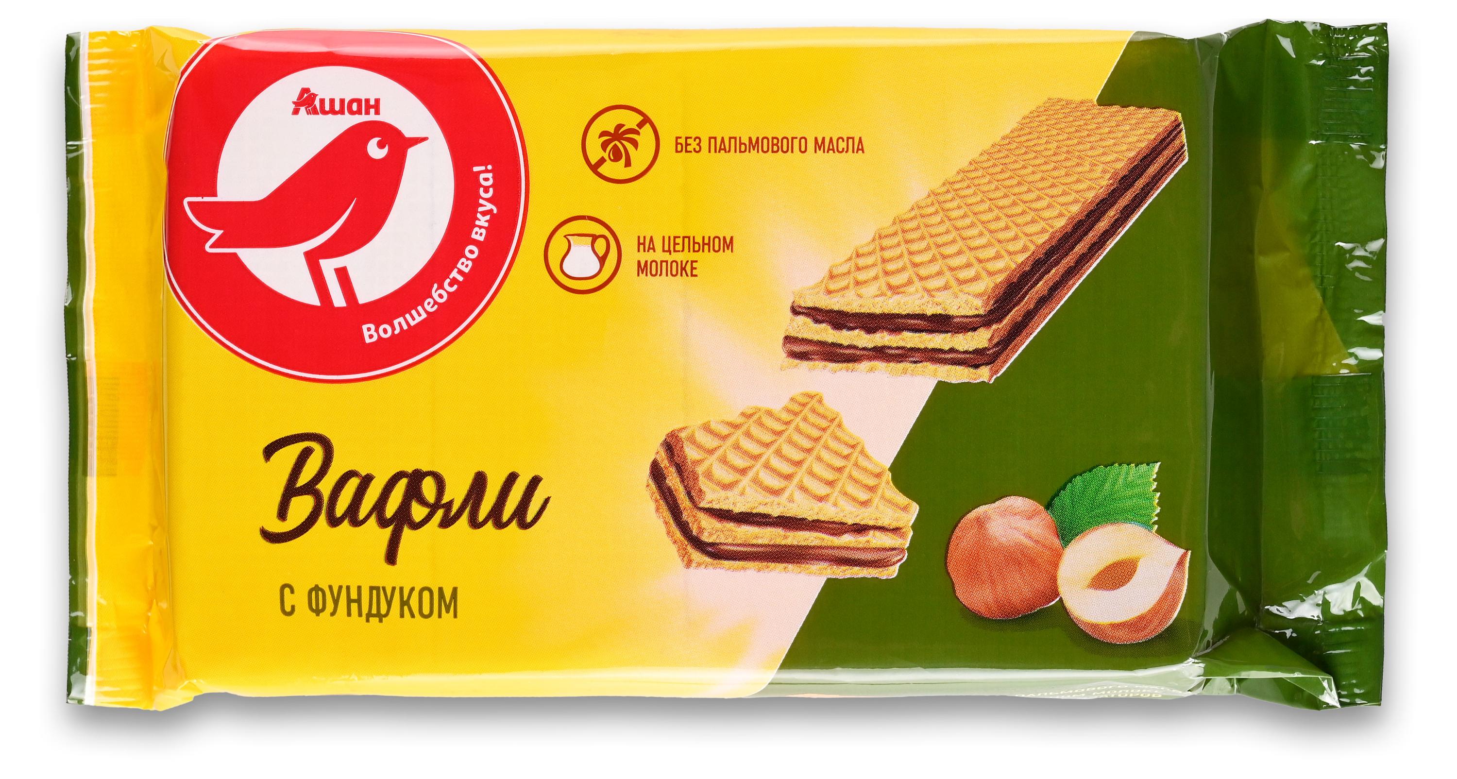 

Вафли АШАН Красная птица с фундуком, 150 г