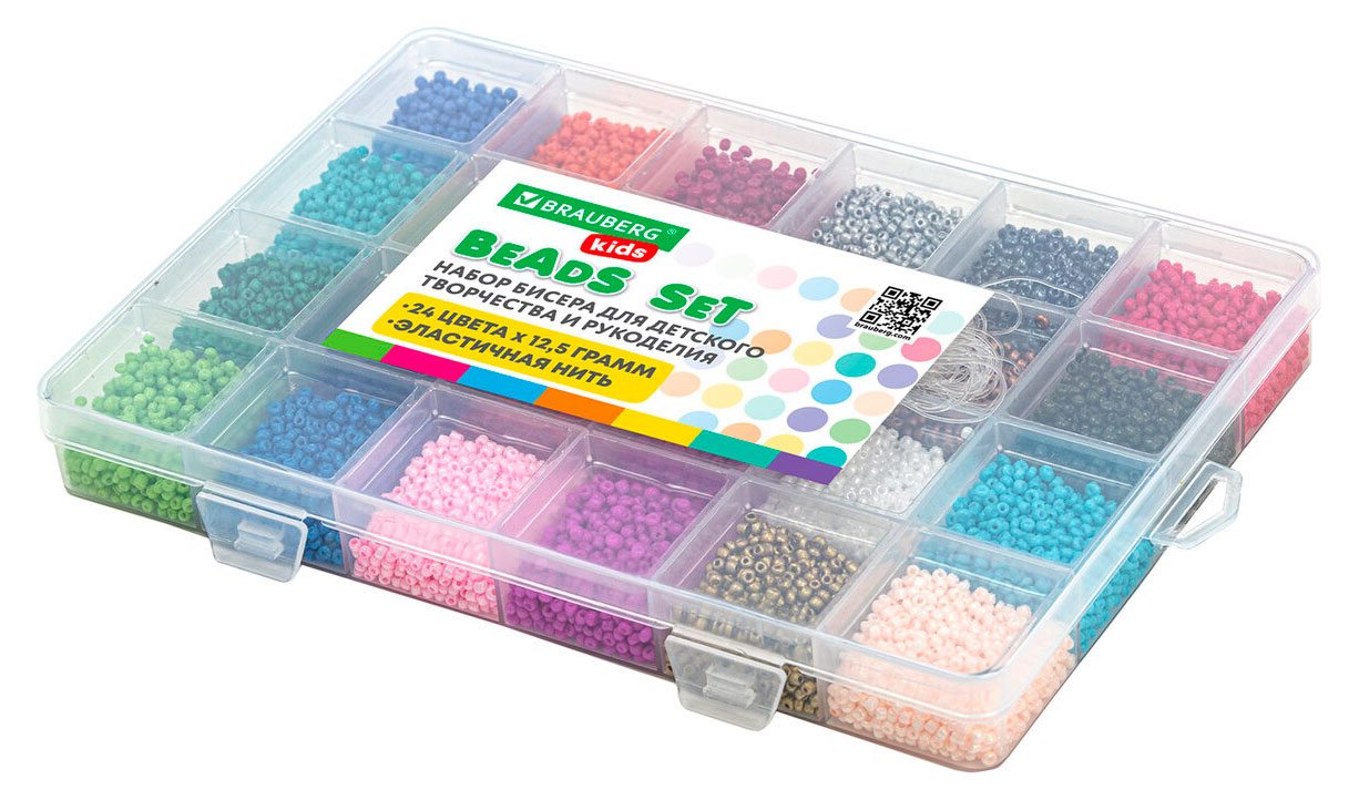 

Набор для творчества Brauberg Kids Beads Set бисер, 24 цвета