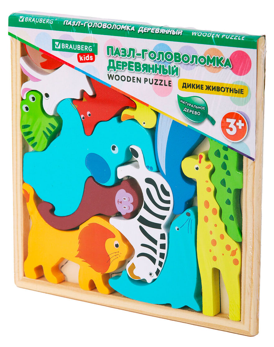 

Пазл-головоломка Brauberg Kids деревянная Дикие животные