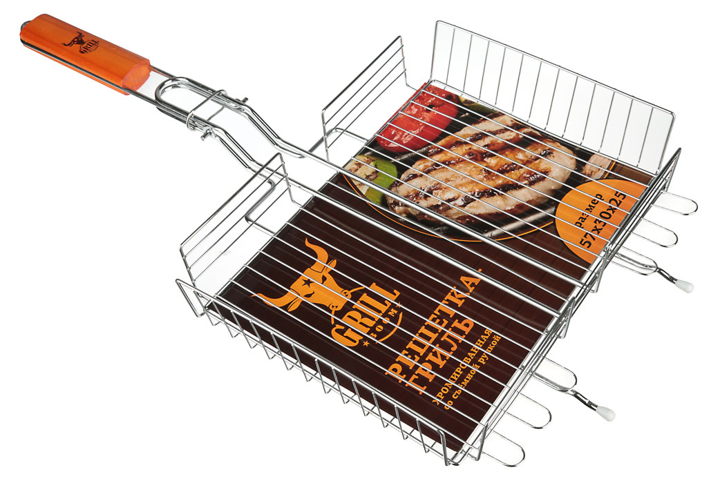 

Решетка гриль Grillboom хромированная со съёмной ручкой, 57x30x25 глубина 5 см