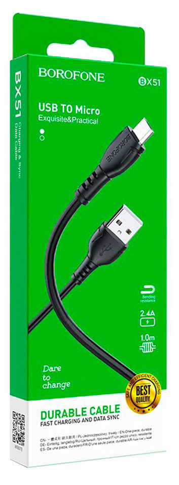 

Кабель Borofone BX51 USB-MICRO 2.4А черный, 1 м