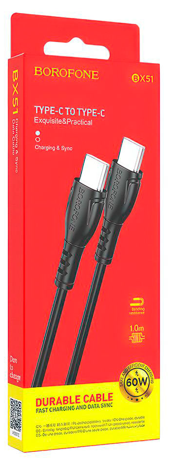 

Кабель Borofone BX51 USB-C- TYPE-C 60W черный, 1 м