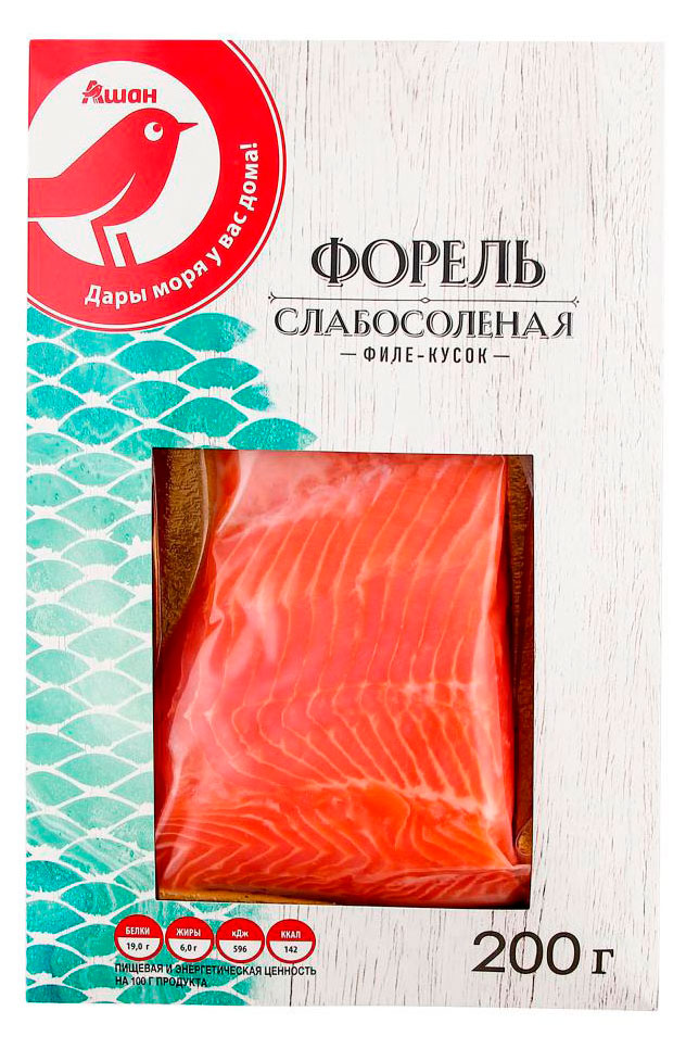 

Форель слабосоленая АШАН Красная птица филе-кусок, 200 г