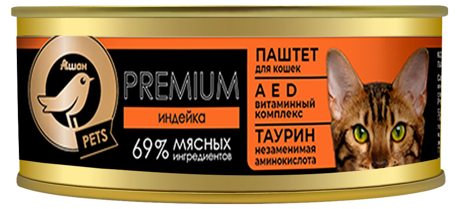 

Влажный корм для кошек АШАН Золотая птица паштет с индейкой, 100 г