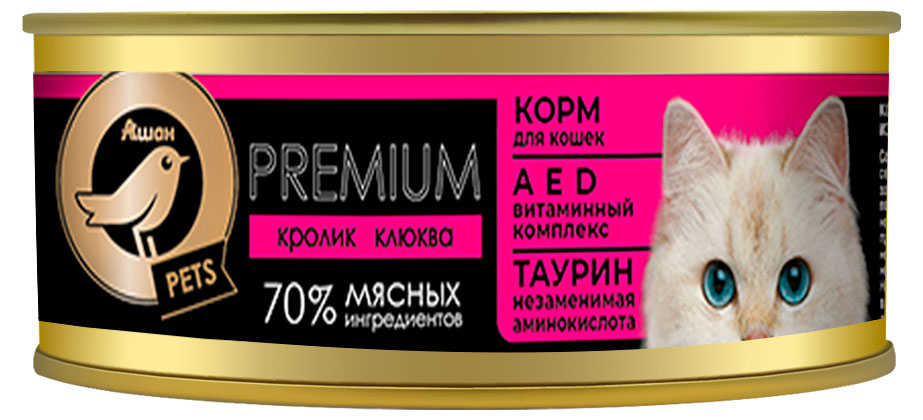 

Влажный корм для кошек АШАН Золотая птица паштет из кролика с клюквой, 100 г