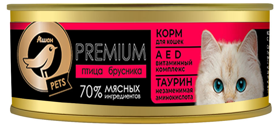 

Влажный корм для кошек АШАН Золотая птица паштет из птицы с брусникой, 100 г