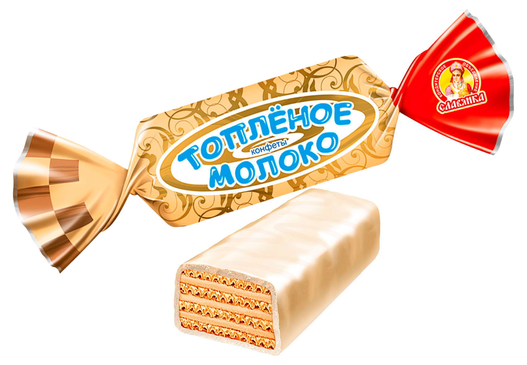 

Конфеты Славянка Топленое молоко вафельные глазированные, вес