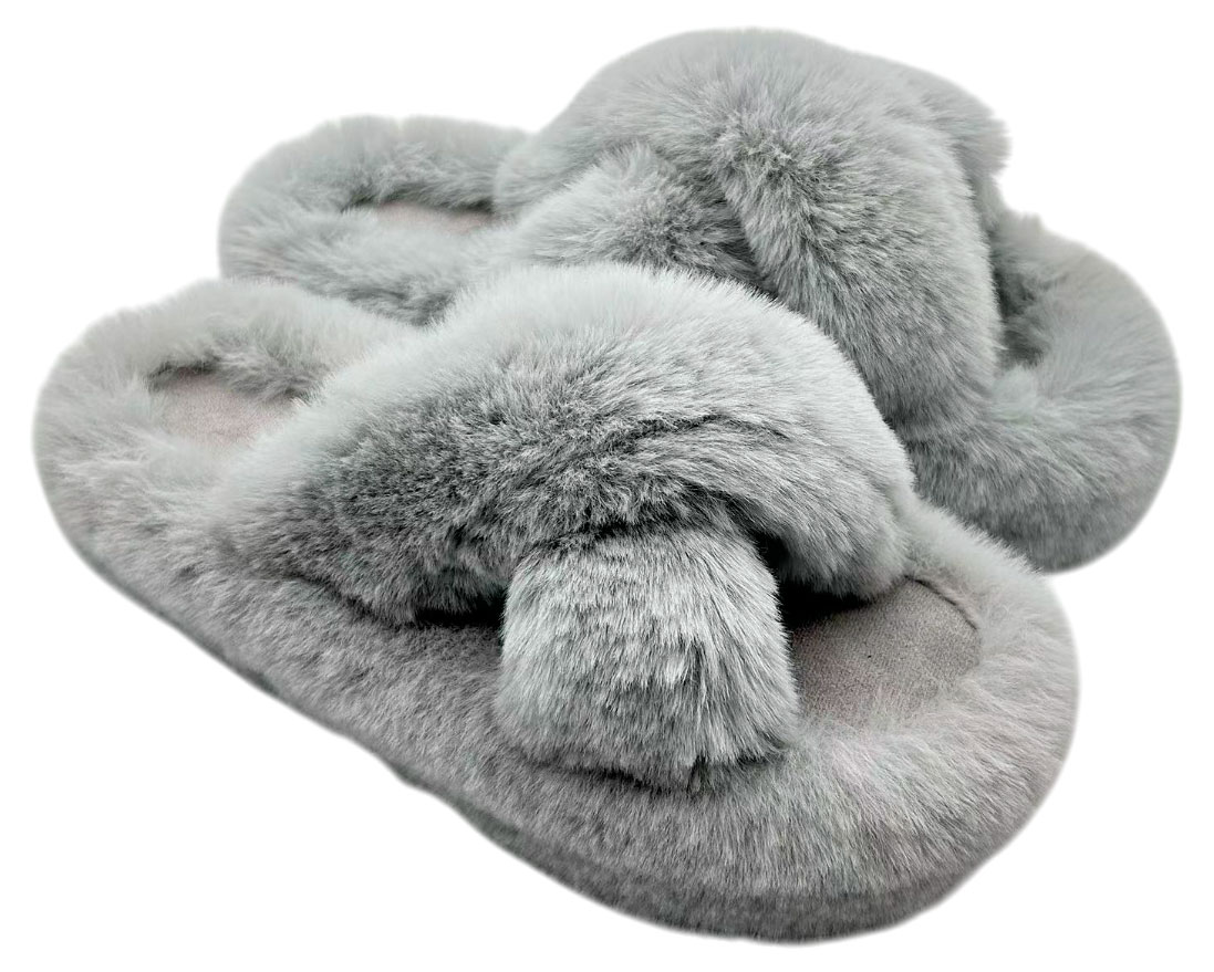 

Тапочки женские InExtenso с открытым носом серые меховые