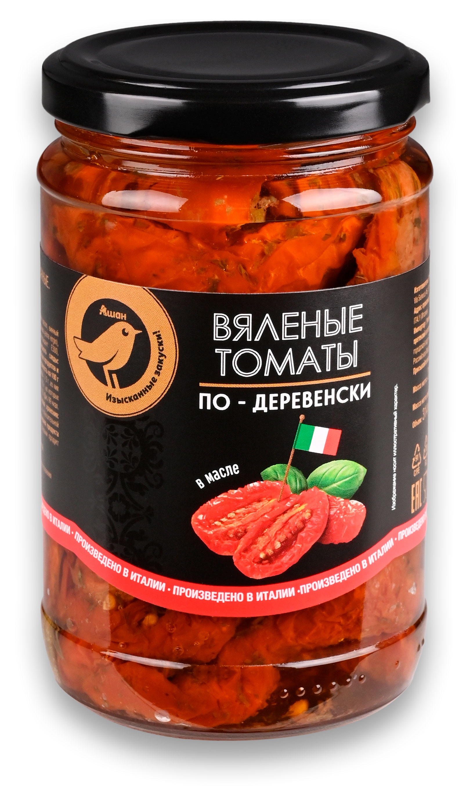 Изображение товара Томаты вяленые АШАН Золотая птица по-деревенски в масле, 314 мл