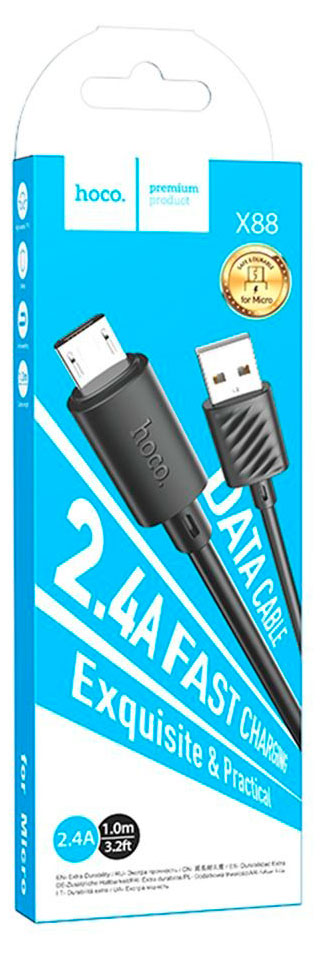 

USB кабель Hoco X88 Gratified MicroUSB 2.4А черный, 1 м