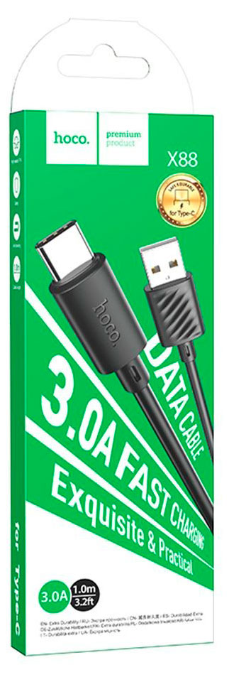 

USB кабель Hoco X88 Gratified Type-C 3А черный, 1 м