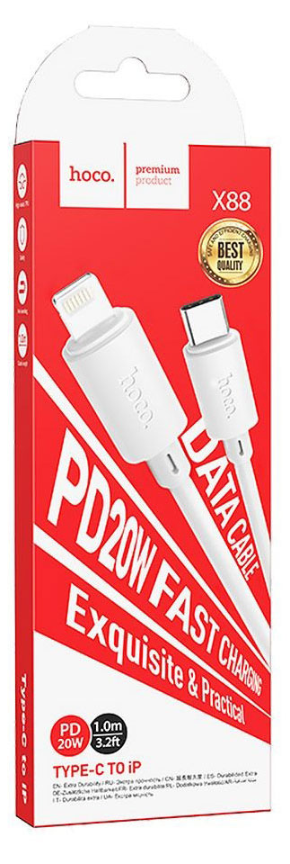 

USB-C кабель Hoco X88 Gratified Lightning 8-pin 3А, PD20W белый, 1 м