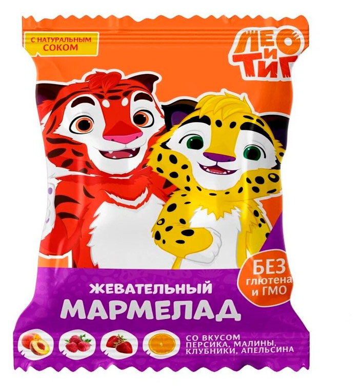 

Мармелад жевательный Лео и Тиг персик малина клубника апельсин, 30 г