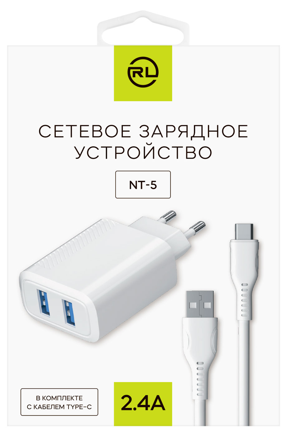 

Сетевое зарядное устройство Red Line NT-5 2USB 2.4A + кабель USB-Type-C белое