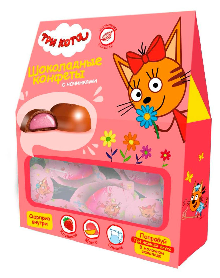 

Конфеты шоколадные Viva Choco Три кота Карамелька клубника манго сливки, 120 г