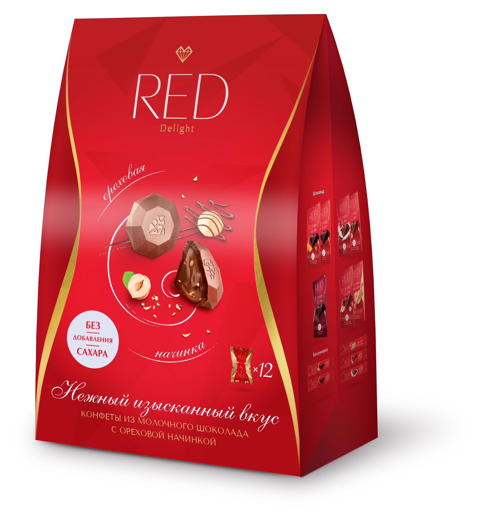 

Конфеты RED из молочного шоколада с ореховой начинкой без сахара, 132 г