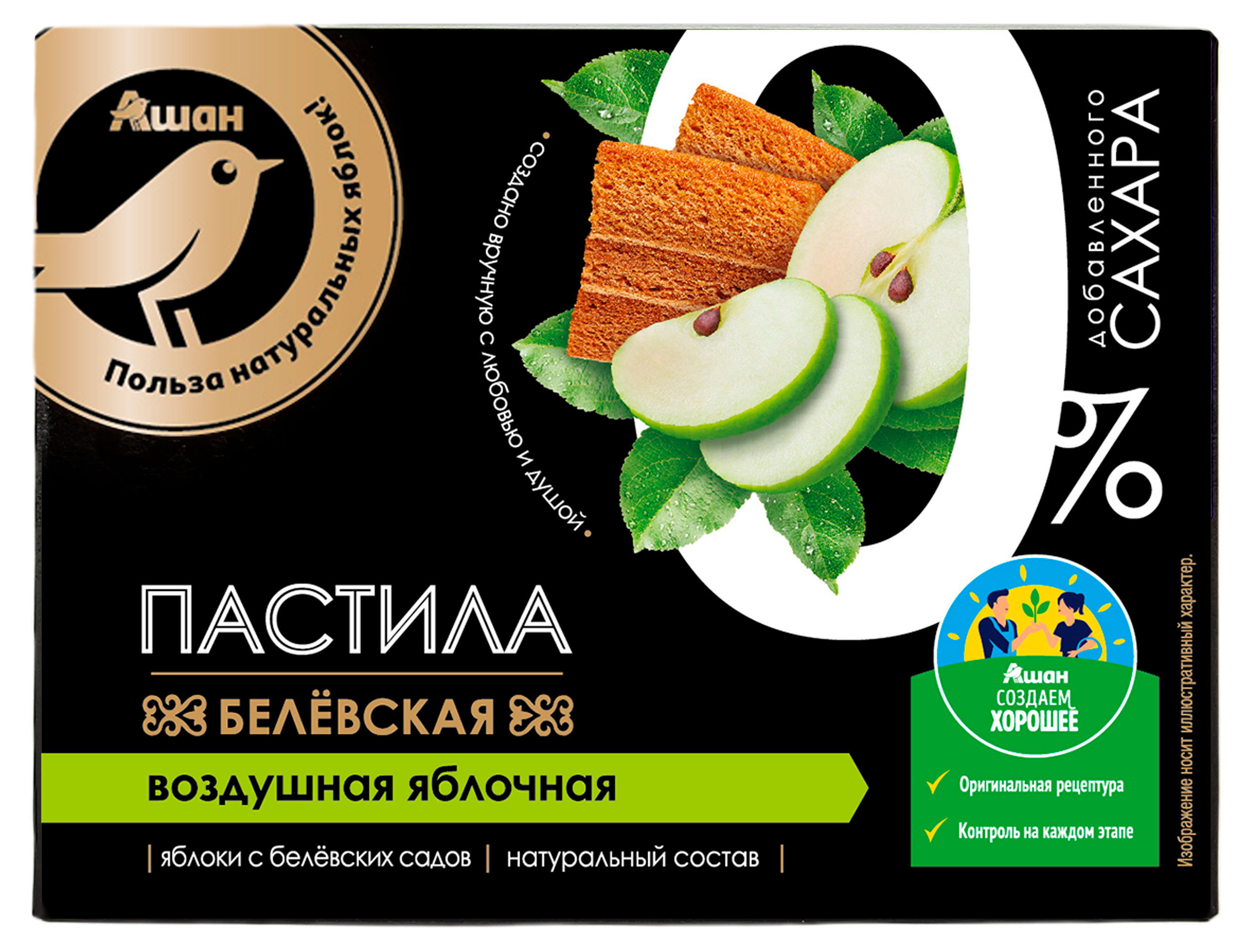 

Пастила АШАН Золотая птица Белевская воздушная яблочная без сахара, 100 г