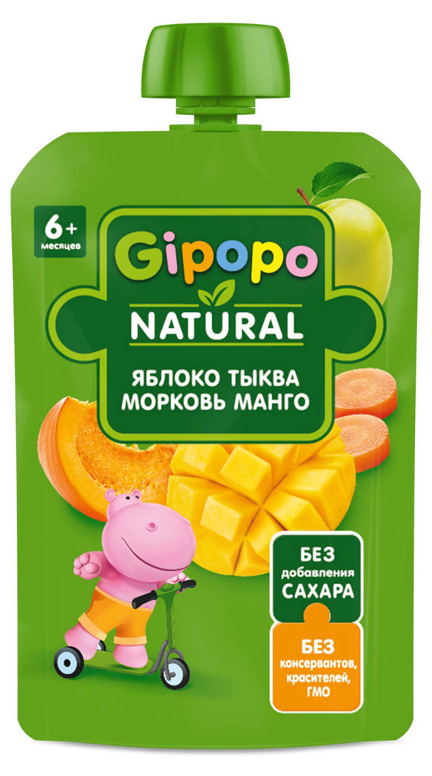 

Пюре детское Gipopo яблоко тыква морковь манго с 6 мес., 90 г