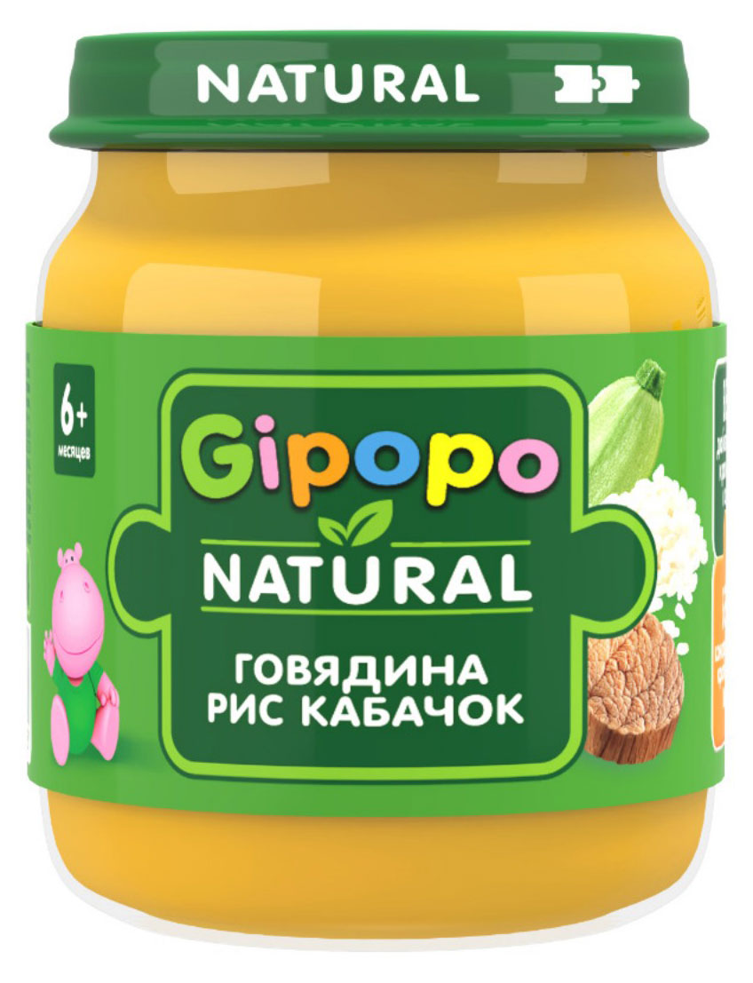 

Пюре детское Gipopo говядина рис кабачок с 6 мес., 100 г