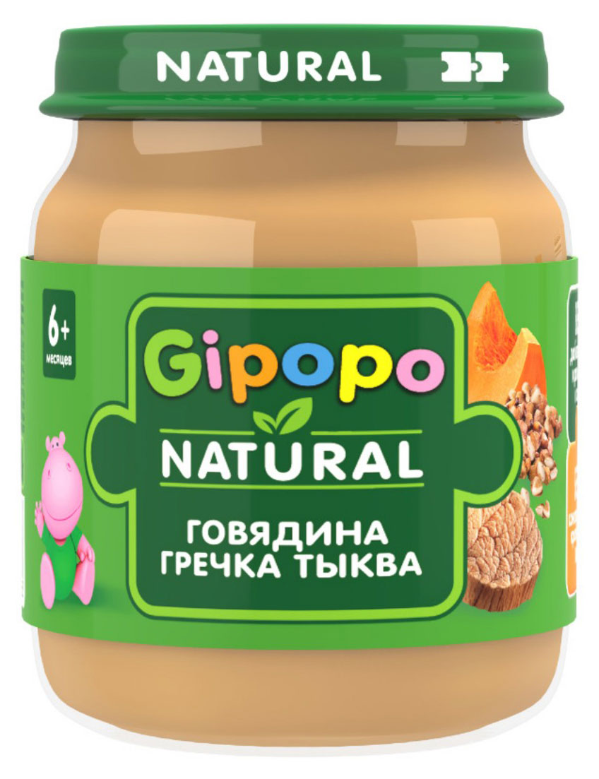 

Пюре детское Gipopo говядина гречка тыква с 6 мес., 100 г
