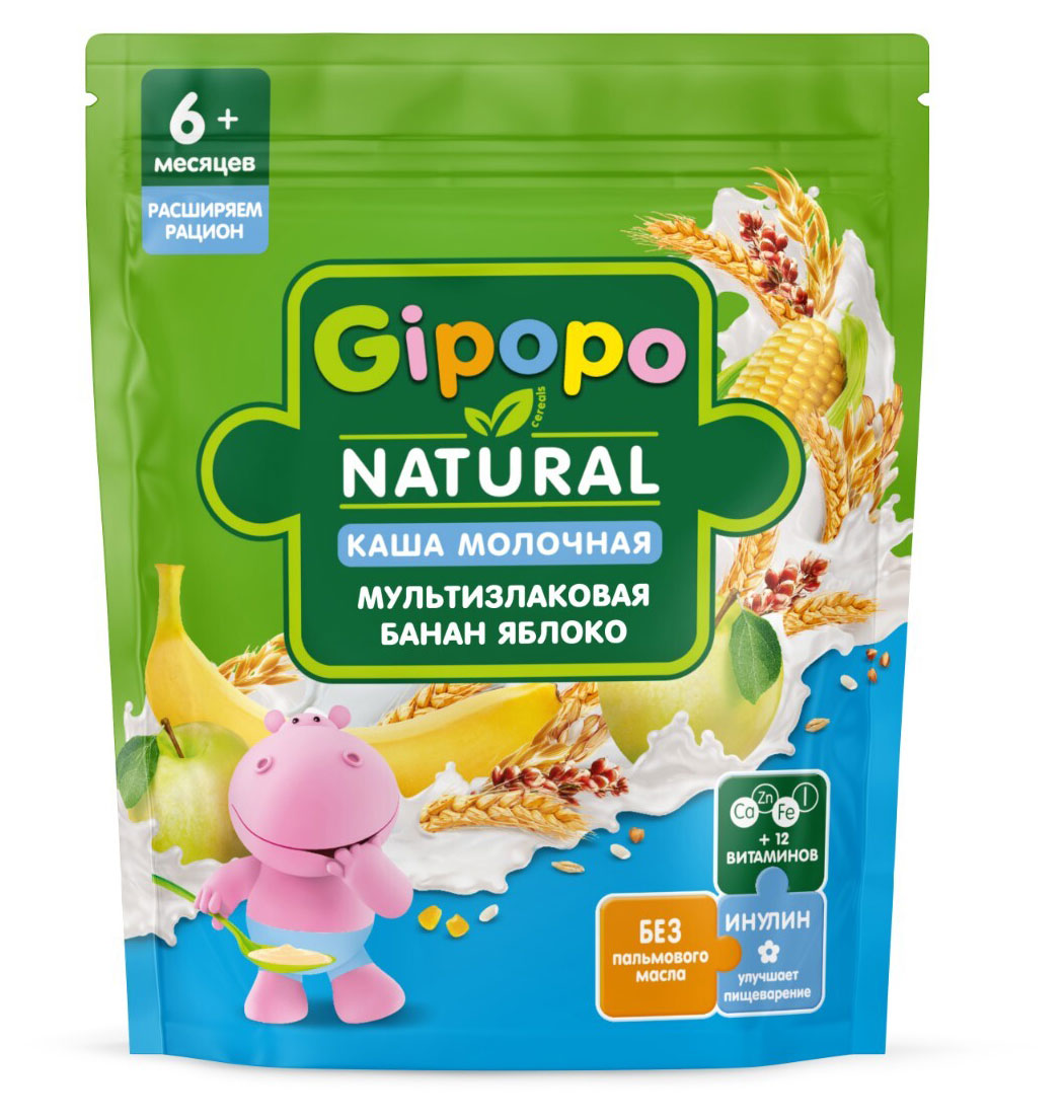

Каша сухая молочная детская Gipopo Мультизлаковая банан и яблоко с 6 мес., 200 г