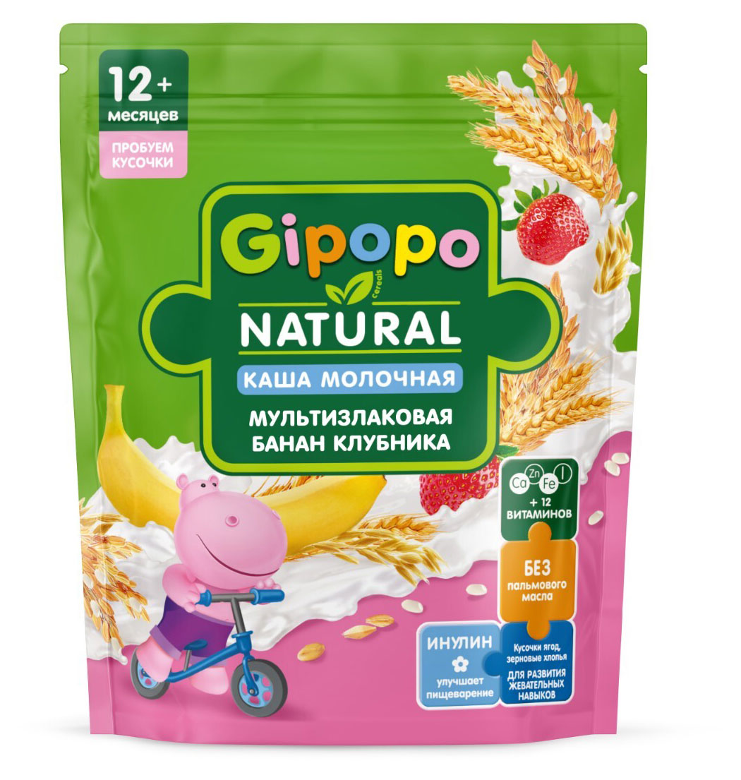

Каша сухая молочная детская Gipopo Мультизлаковая банана и клубника с 12 мес., 200 г