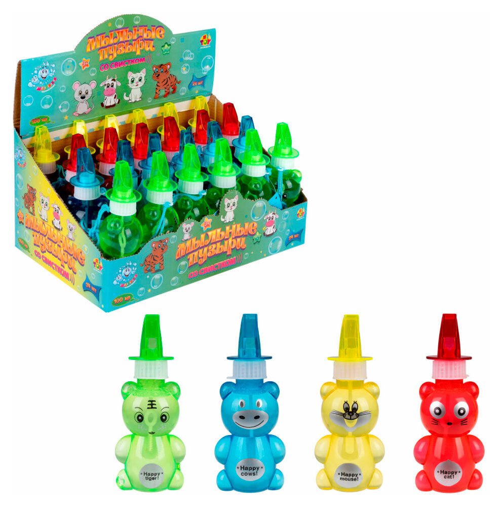 

Мыльные пузыри 1TOY Мы-шарики! в виде животных со свистком 100 мл, 1 шт в ассортименте