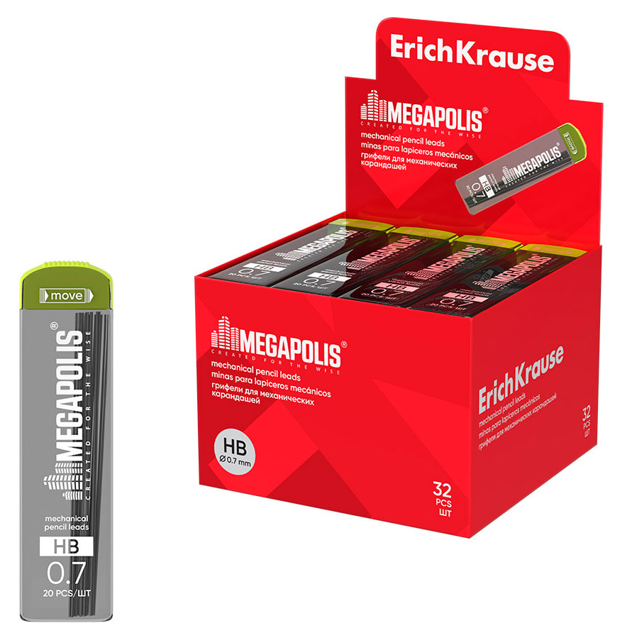 

Грифели ErichKrause MEGAPOLIS Concept для механического карандаша 0,7 мм твердость HB, 20 шт