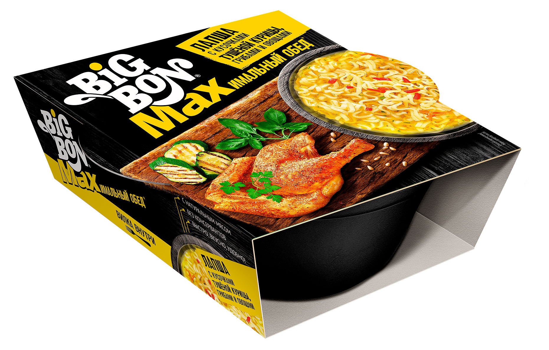 

Лапша быстрого приготовления BIGBON с тушеной курицей грибами и овощами, 110 г