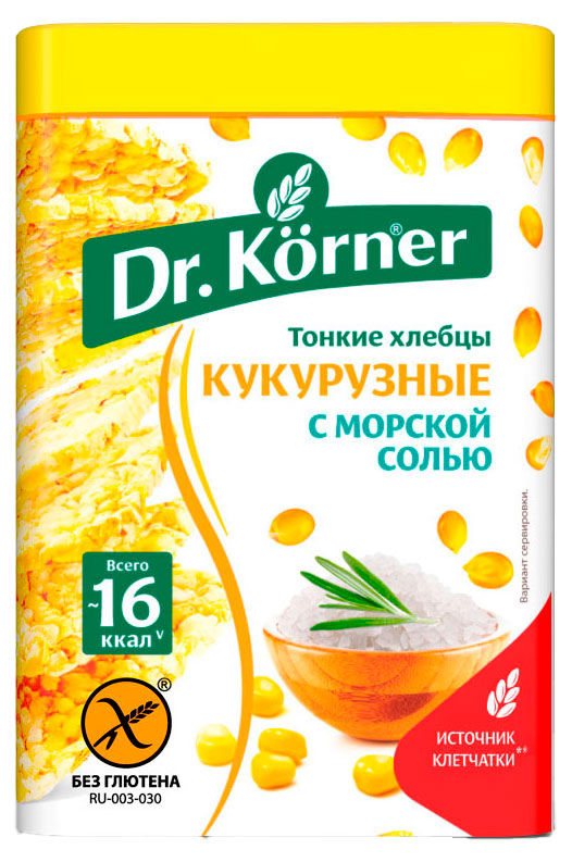 

Хлебцы кукурузные Dr. Korner с морской солью без глютена, 100 г