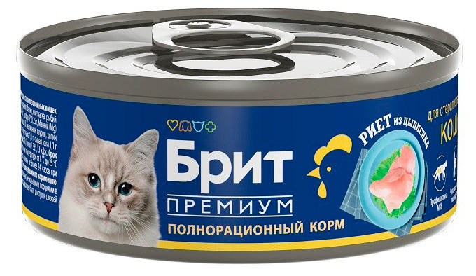 

Влажный корм для стерилизованных кошек Brit Риет из цыпленка, 100 г