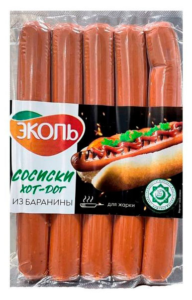 

Сосиски ЭКОЛЬ Хот-дог из баранины для жарки халяль, 400 г