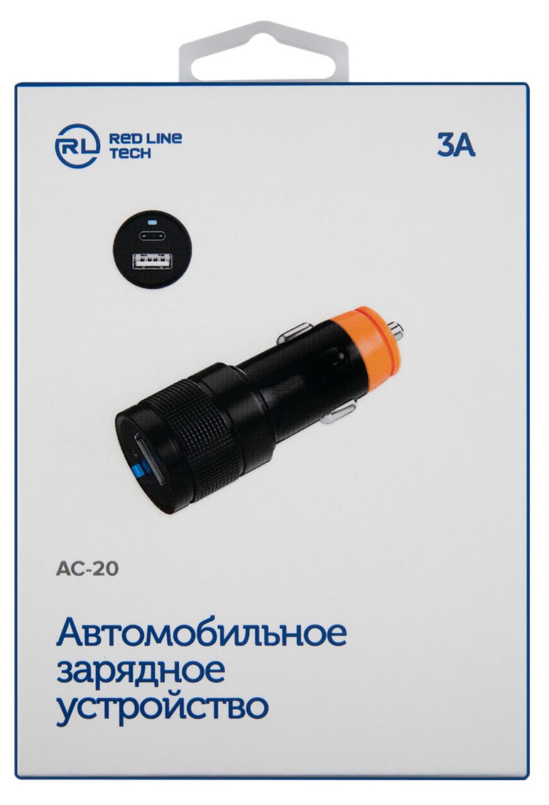 

Автомобильное зарядное устройство Red Line Tech 1 USB + Type-C 3A черный
