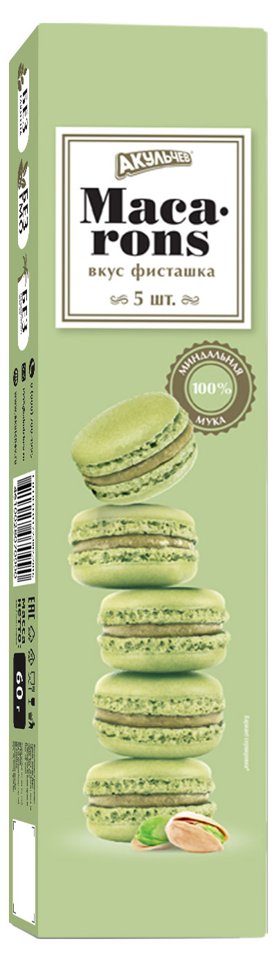 

Пирожное миндальное Акульчев Макаронс со вкусом фисташки, 60 г