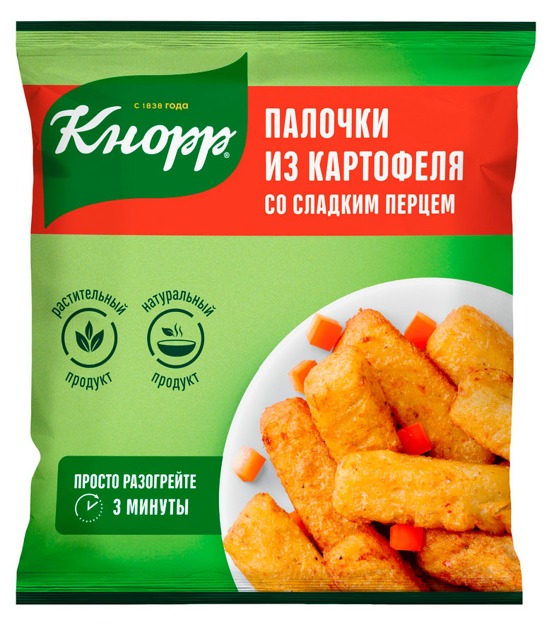 

Палочки из картофеля Кнорр жареные со сладким болгарским перцем замороженные, 400 г