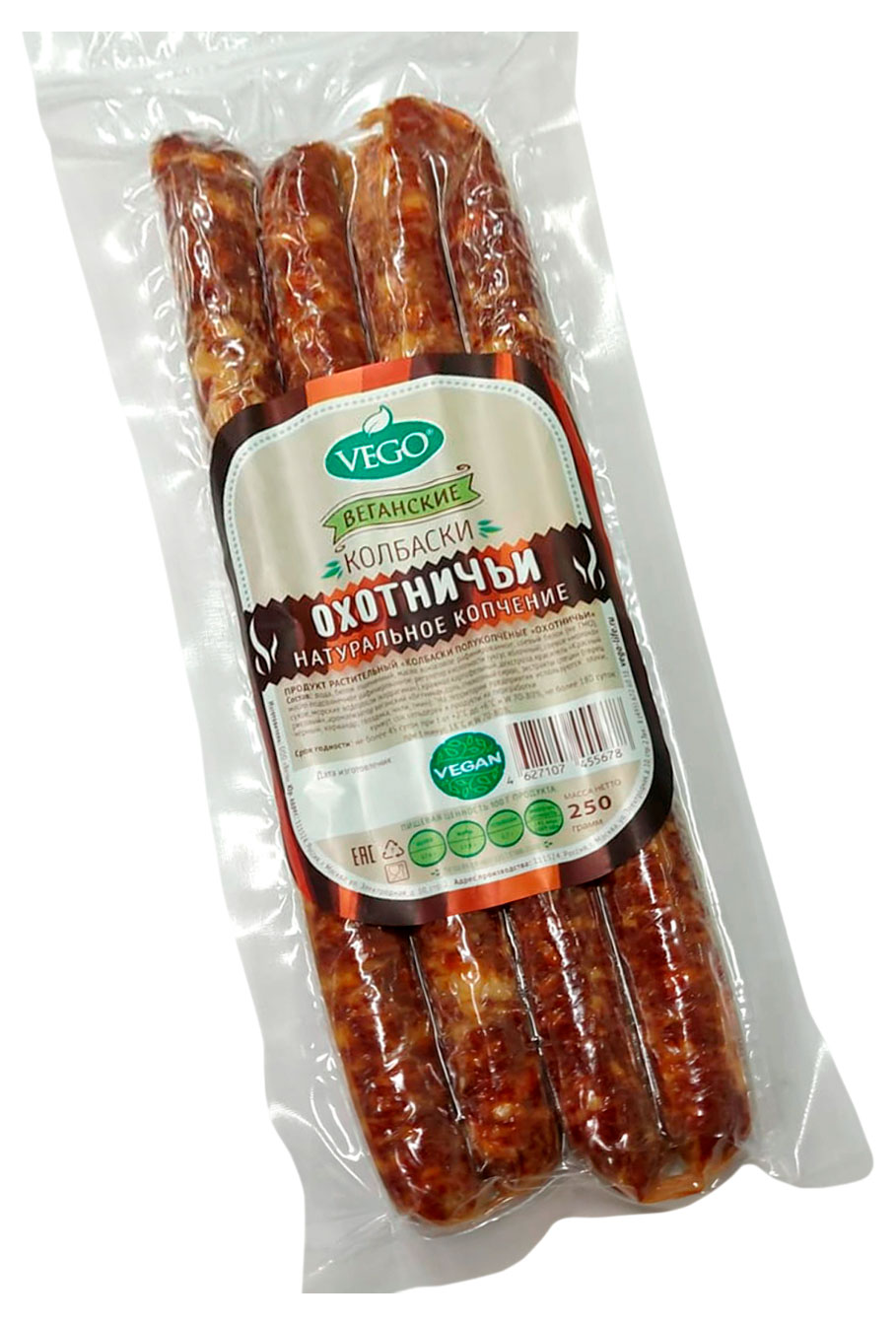 

Колбаски полукопченые веганские Vego Охотничьи Vegan, 250 г