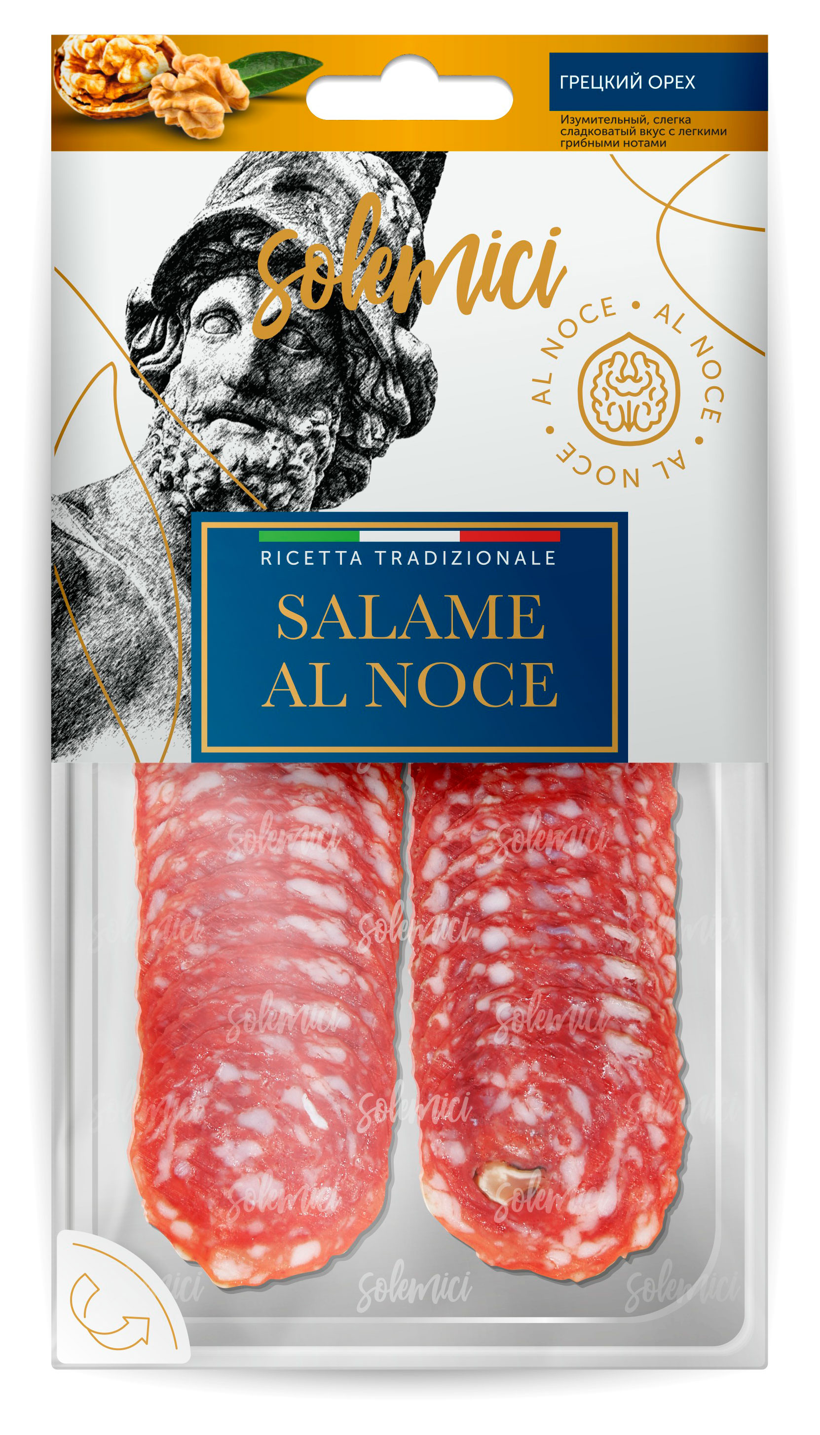 

Колбаса сыровяленая Solemici Salame Al Noce Салями с орехами нарезка, 70 г