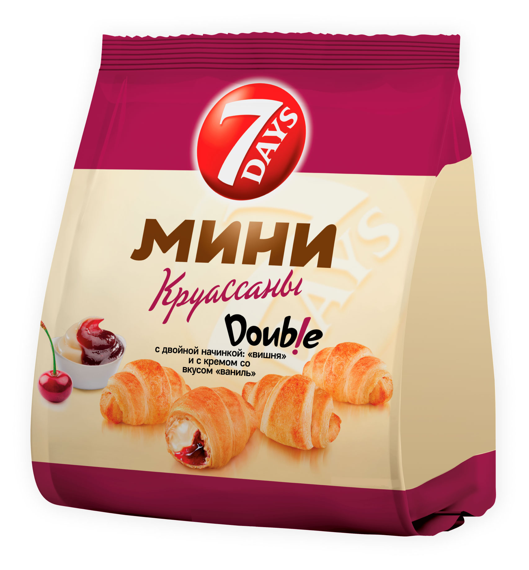 

Мини-круассаны 7Days с двойной начинкой вишня и с кремом со вкусом ваниль, 265 г