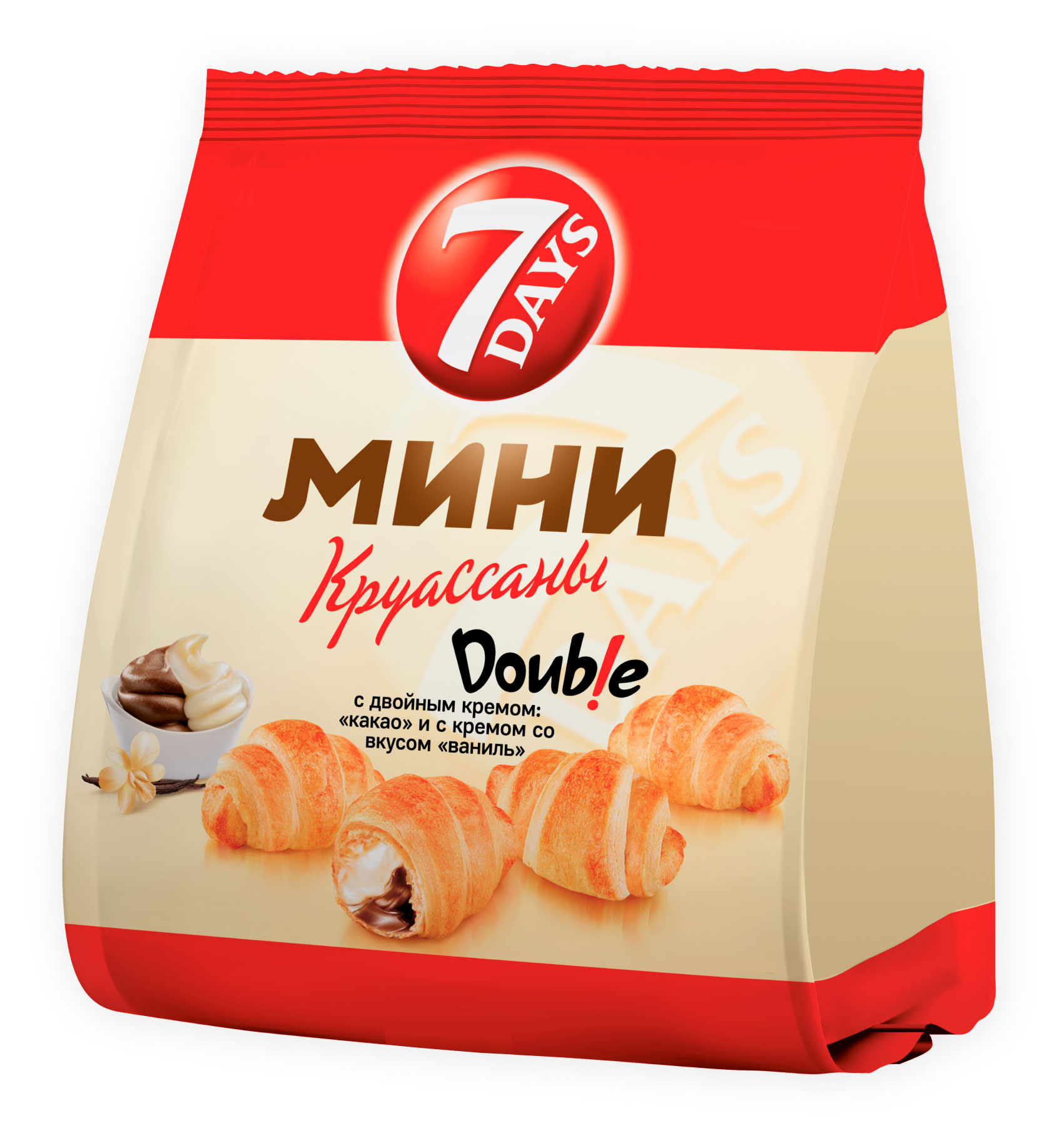 

Мини круассаны 7Days c двойным кремом какао и с кремом со вкусом ваниль, 265 г