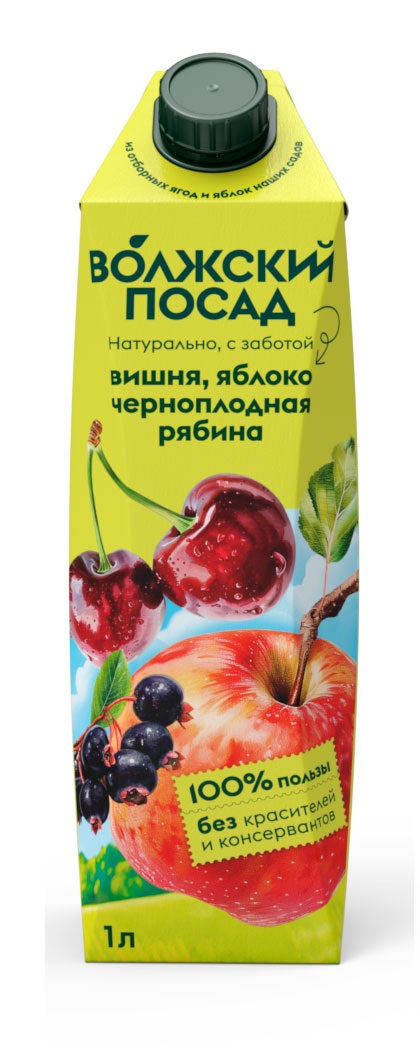 

Нектар Волжский Посад вишня яблоко черноплодная рябина, 1 л