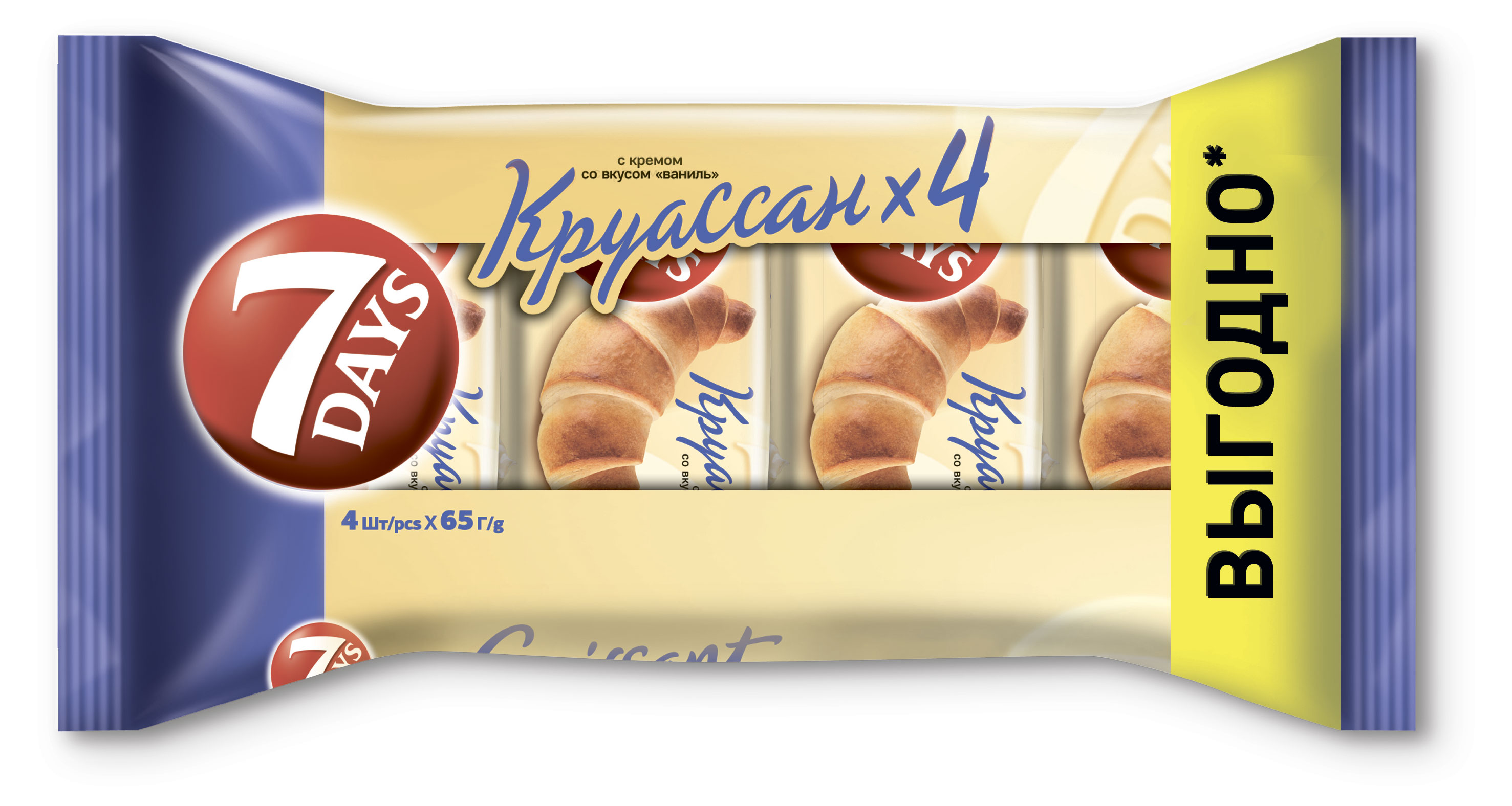 Изображение товара Круассаны 7Days с кремом со вкусом ваниль, 4 х 65 г