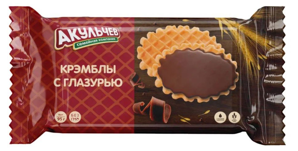 

Печенье вафельное Акульчев Крэмблы с глазурью, 95 г