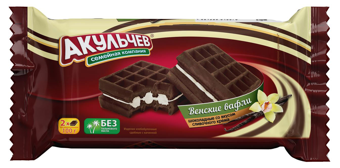 

Вафли венские Акульчев шоколадные со вкусом сливочного крема, 100 г