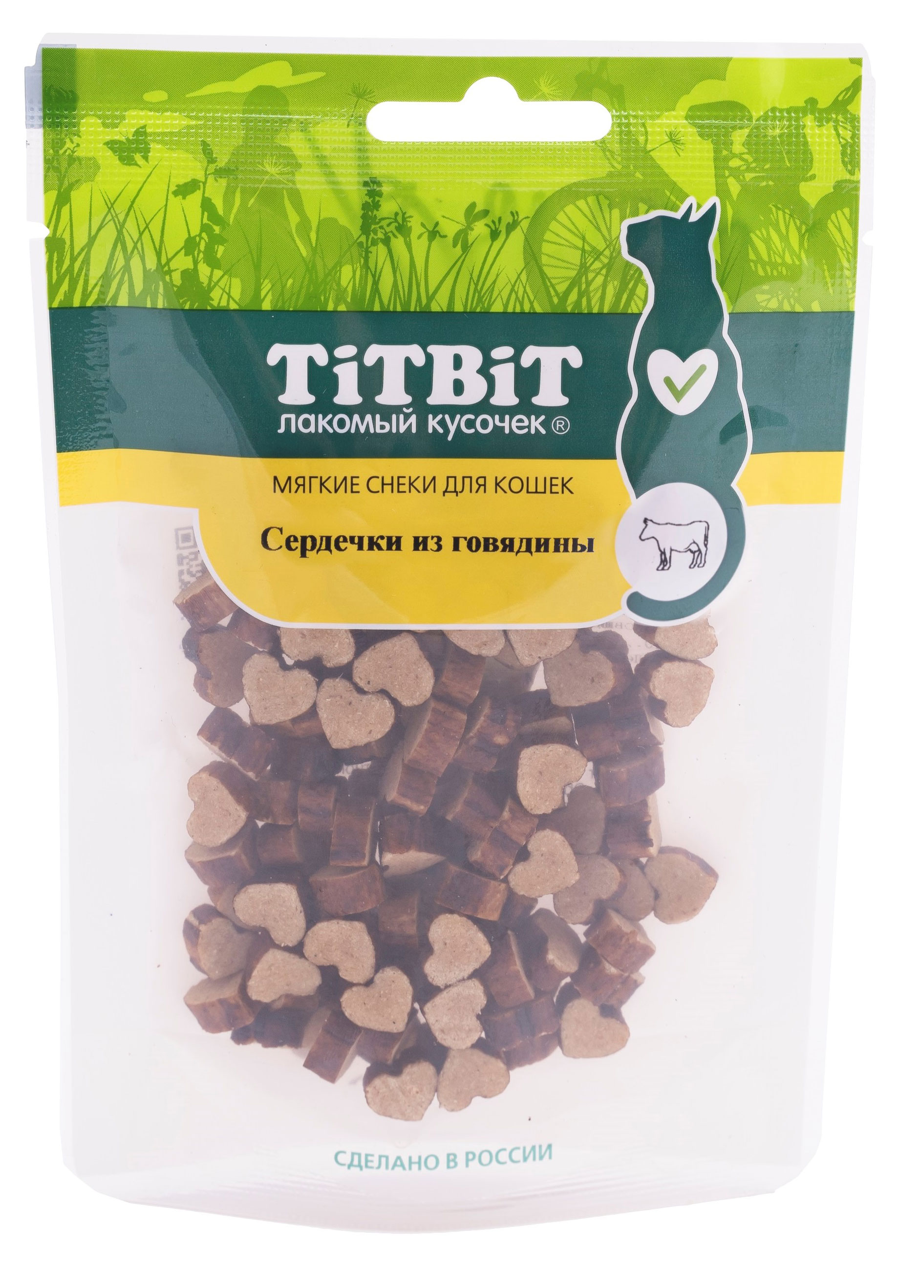 

Лакомство для кошек TITBIT мягкие снеки Сердечки из говядины, 40 г