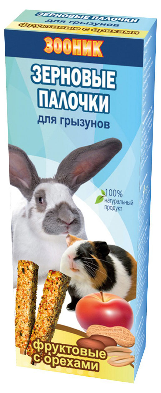 

Палочки зерновые для грызунов Зооник фруктовые с орехами, 2 шт
